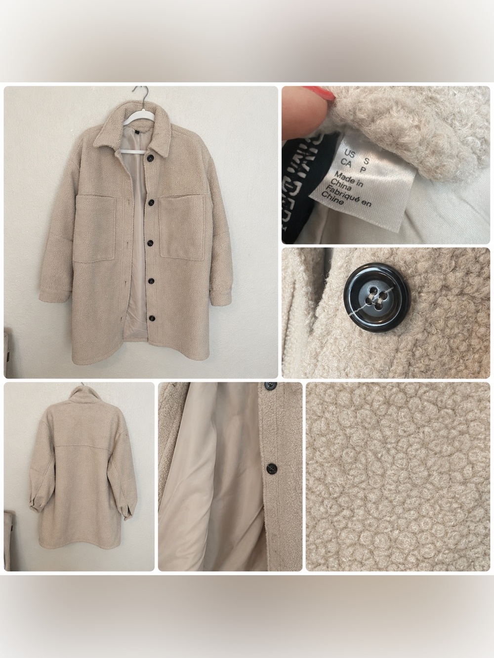 H&M Beige Teddy Sherpa Button-Up Shacket
